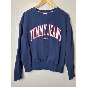 Vtg Tommy Hilfiger Sweatshirt Large Navy Flag Logo Crewneck Pullover 90s Unisex